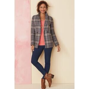 Talbots Herringbone Plaid Double Breasted Blazer Academia Career Preppy Size 8